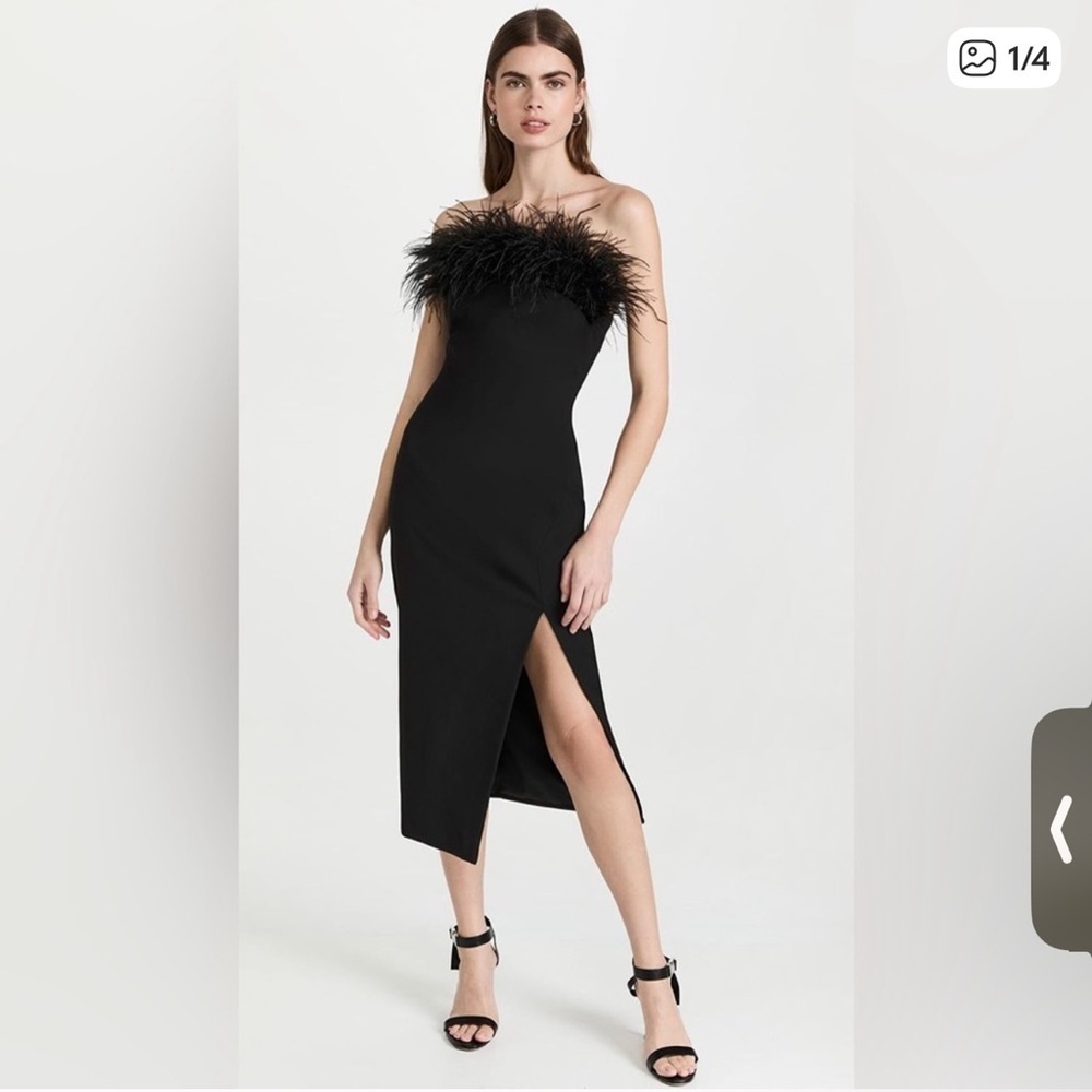 Likely desi cocktail feather trim dress